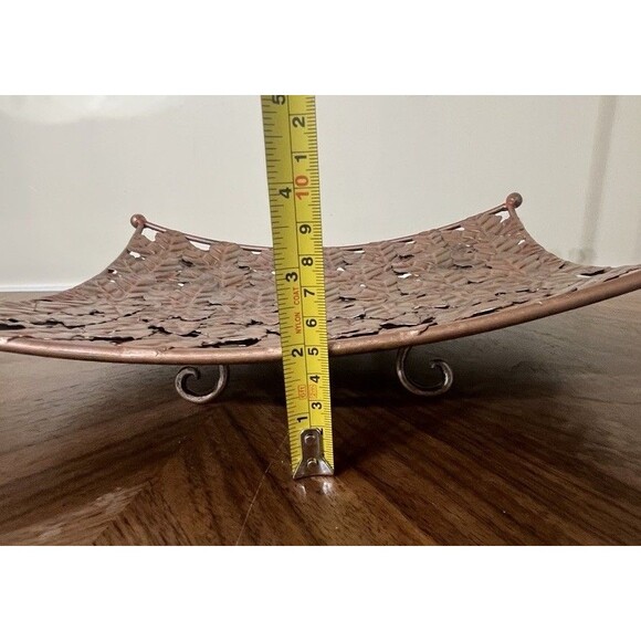 Solid Steel Embossed FALL LEAVES Square TRAY Rose Gold & Copper Boho Country - Picture 9 of 11